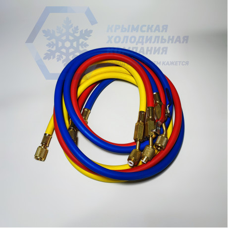 Заправочные шланги с краном E-360RYB-C, 800-4000psi(R410a,R32), подкл.1/4,150см,(три шт.)(Favorcool)